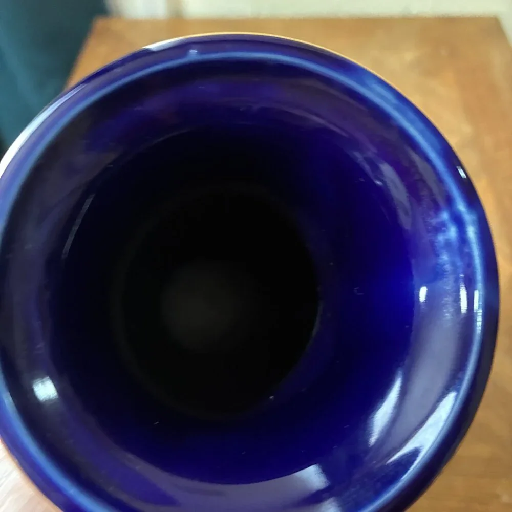 10 Inch Cobalt Blue Porcelain Vase Peacock Floral with Gold Trim Made In Japan.